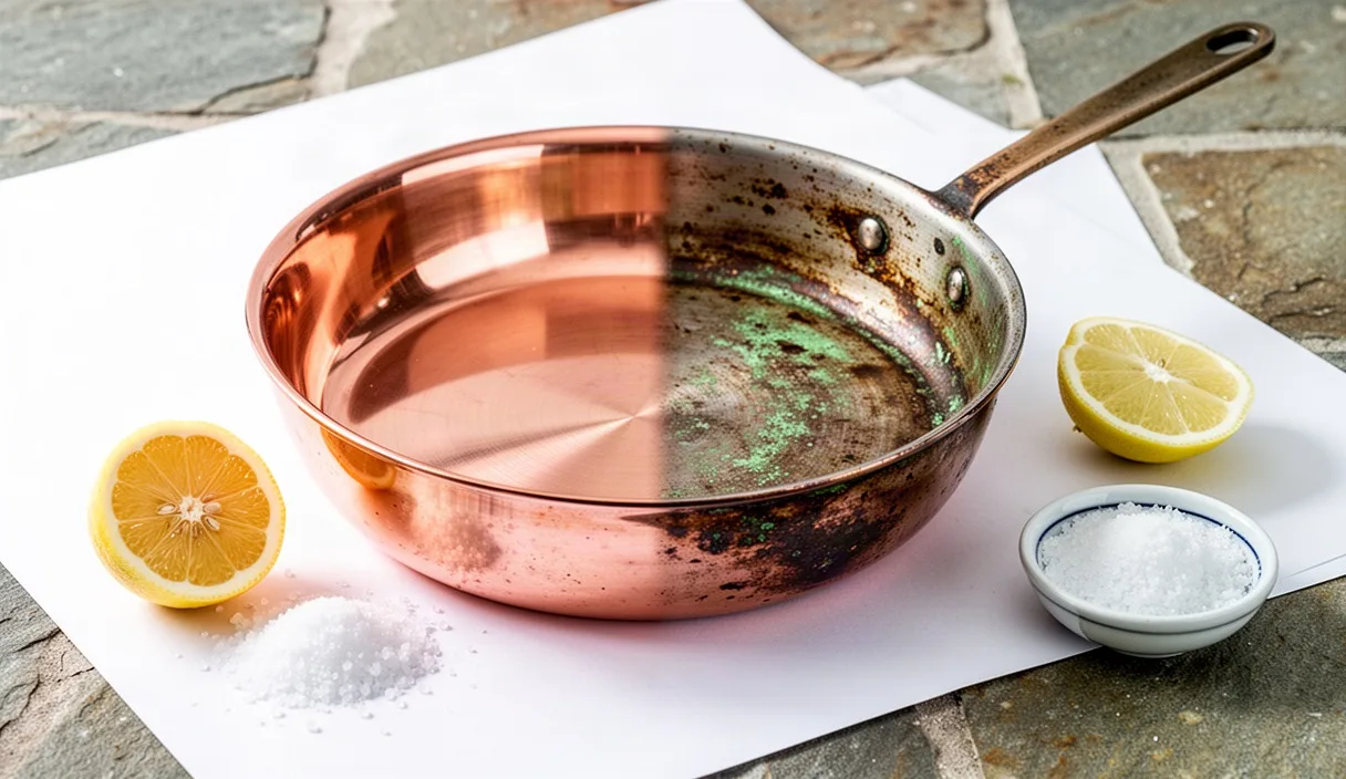 Polishing Tarnished Copper Pans with Salt and Lemon